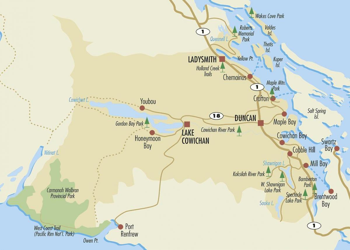 Mapa duncan vancouver island 