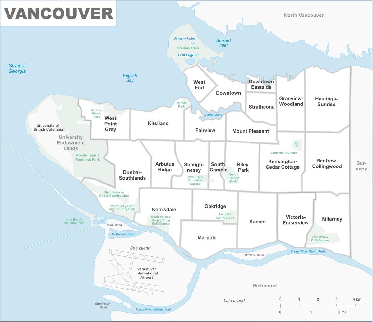 mapa vancouveri a okolí