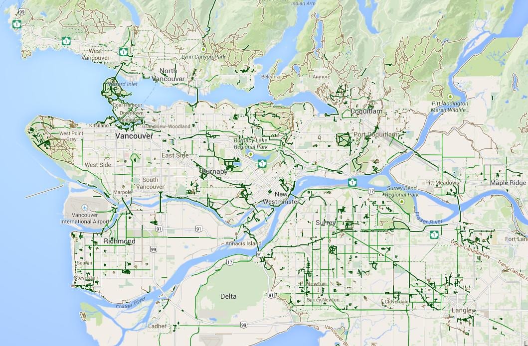 Mapa metro vancouver jazda na bicykli