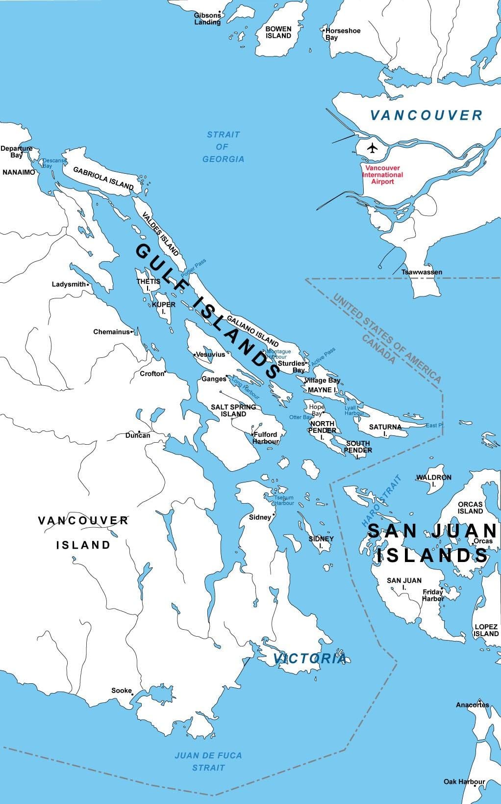 Mapa severnej gulf islands