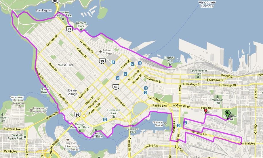 mesto vancouver bicykli mapu