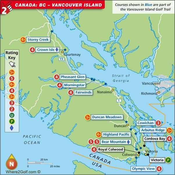 Mapu vancouver island, golfové ihriská