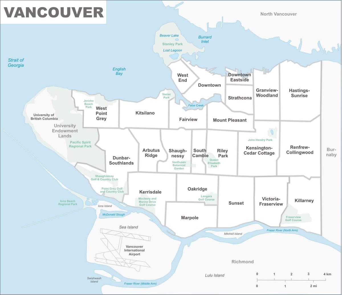 vancouver bc okolí mapu