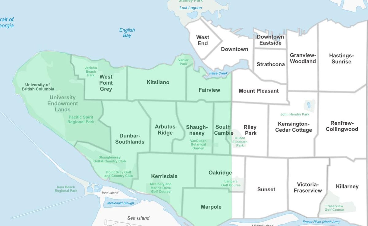 west vancouver okolí mapu