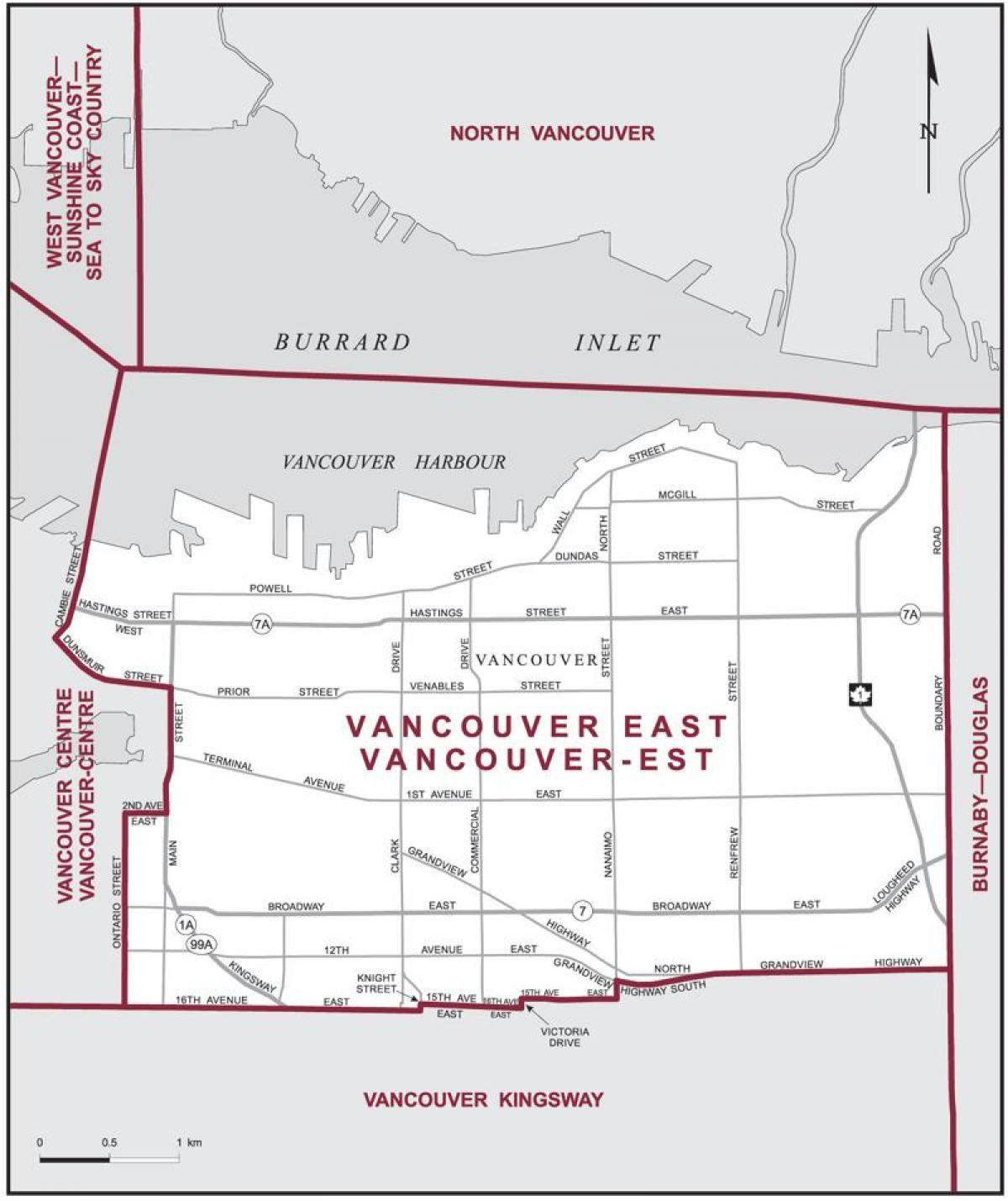 Mapa východnej vancouver 