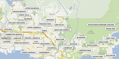 Mapu north vancouver v priľahlom okolí